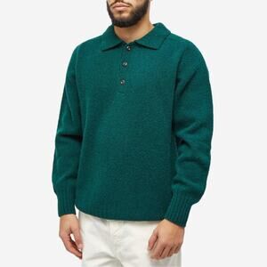 Howlin Ghost Pressure Brushed Wool Forest Green Polo Sweater XL NEW Long Sleeve